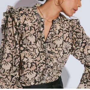 Cleobella Floral Ruffled Cotton Blouse L